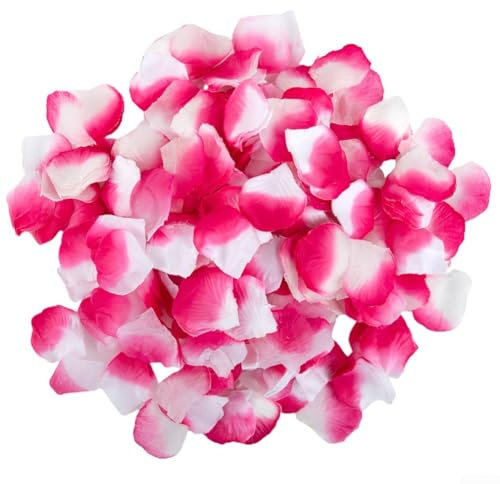 Squisiti petali di rosa artificiali, perfetti da lanciare e spargere ai matrimoni (bianco con bordi rosa scuro)