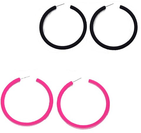 Neon Ohrringe Damen, 2 Paar Neon Ohrringe, 80er Jahre Neon Ohrringe, C-Form Mode Dicke Hoop Earrings, Acryl Vintage Neon Ohrringe für Halloween 80er-Jahre-Party Neon Schmuck Zubehör