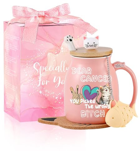 Get Well Soon Cancer Gifts for Women Cute Cat Mugs Best Chemotherapy Gifts Care Package For Her Funny Coffee Tea Cups Kawaii Sympathy Gift Christmas Xmas Feel Better Soon Gift for Friends Colleagues
