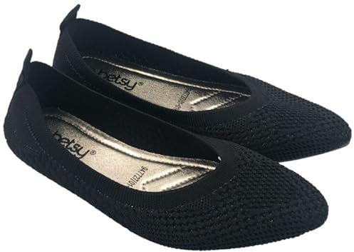 Ladies Knitted Elasticated Cushioned Insole Pointed Toe Slip on Ballerina Shoes Size UK 3-8 (Black, UK Footwear Size System, Adult, Women, Numeric, Medium, 7)
