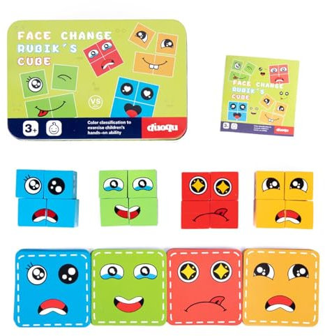 Holzwürfel Puzzle, Face Change Rubiks Cube, Emoji Blocks Spiel, 3D Puzzle Face-Changing Magic Cube, Gesichtsveränderung Denktraining Hölzern Bauwürfel Cube Kinder über 3 Jahre alt