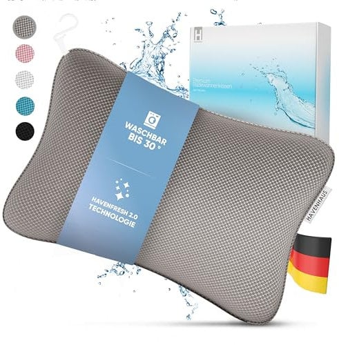 HAVENHAUS Premium Badewannenkissen grau | Badekissen für Badewanne schnelltrocknend & extra große Saugnäpfe für festen Halt | Nackenkissen Badewanne waschbar | Kissen für optimale Nacken Entspannung