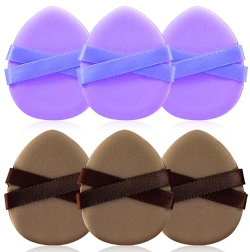 DUAIU 6 PACK Triangle Powder Puff Makeup Sponge, Dual-Sided Makeup Blending Puff, Latex-Free Soft Beauty Sponge For Liquid Foundation, Cream & Loose Powder, Purple+Brown
