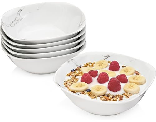 SÄNGER | Müslischalen Bilgola Marmor Design 6 tlg, Müsli Schüssel Set 6 Personen, Porzellan Bowl Schüssel, Schale Spülmaschinenfest, Müsli Schale im Marmor Stil 300 ml | PREMIUM COLLECTION