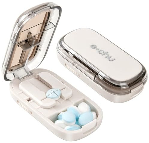 YAOZUP Tablettenteiler, Tablettenschneider, Pillenteiler mit Aufbewahrungsfach, Tablettenschneider für Alle Tabletten, Pill Cutter, Tragbarer Pillenschneider für Reise, Haustier (Weiß)