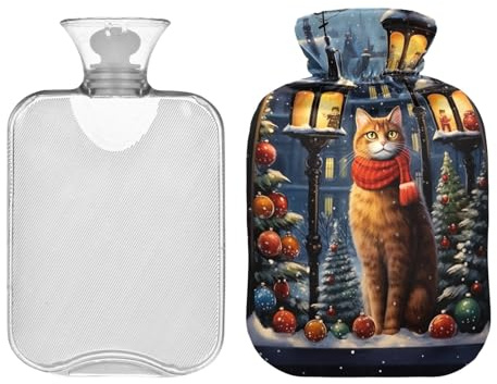 Cat in The Winter Hot Water Bottle with Cover, Hot Bag for Shoulder Period Pain Relief, Hot Water Bottles with Covers 2L