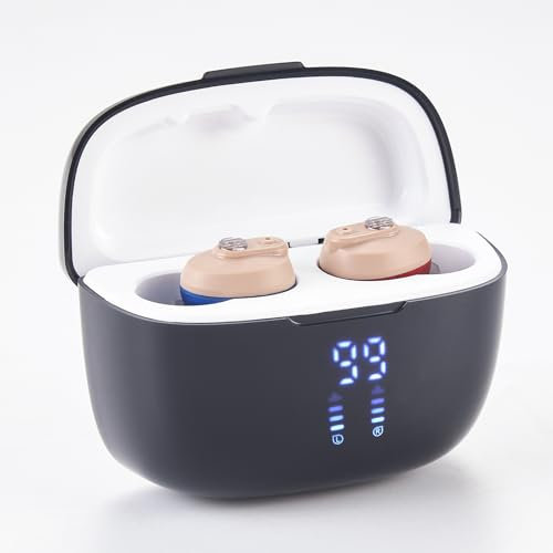 HiBRIQ Rechargeable Sound Device for Seniors & Adults - In-Ear Invisible Design with Noise Reduction Digital, Power Display & Long Battery Life