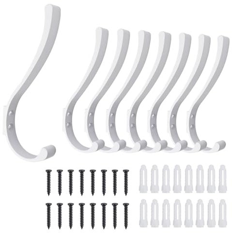 FOGAWA 8 Pezzi Ganci Appendiabiti da Parete Singolo, Ganci per Viti, Robusto Attaccapanni da Muro in Alluminio, per Asciugamani,Vestiti,Cappello, Bagno,Cucina,Ingresso,Soggiorno,Corridoio, Bianco