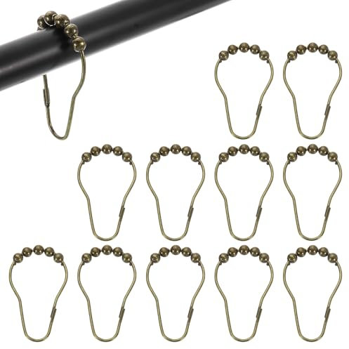 sourcing map 12Pcs Shower Curtain Hooks, Metal Roller Balls Glide Shower Rings, Curtain Rolling Shower Lock Hooks for Rust Proof Smooth Gliding, Bronze