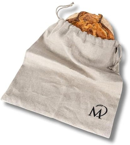 Marcels Leinen Brotbeutel 33x40 cm, wiederverwendbar, mit Kordelzug, groß, ungebleicht, Beutel für Brot, Baguette, selbstgemachtes Brot und weitere Lebensmittel, auch Obst- und Gemüsebeutel
