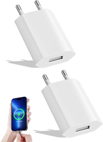 Chargeur USB, 5V 1A Prise USB, Prise Chargeur, Adaptateur Universel pour i-Phone, Tablette, Sam-Sung, Smartwatch et Plus - Électrique Adaptateur Pratique et Sécurisée (2Pcs)