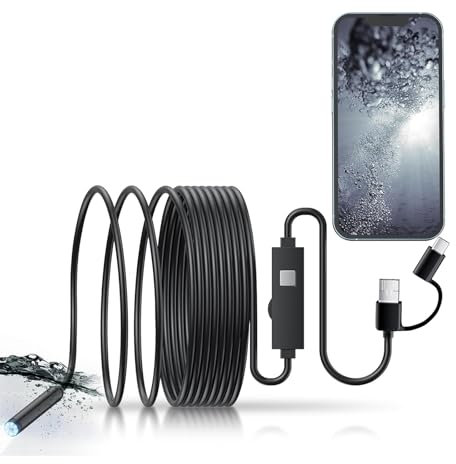 Endoscope Inspection Camera,2m 1920 HD Flexible Snake Scope with 6 Adjustable LED Lights, IP67 Waterproof Borescope Probe, Sink and Car Inspection, No WiFi Drain Pipe Camera for TYPE-C, Micro,USB