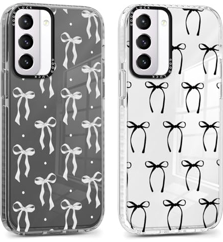 Xylota 2 Pièces Coque pour Samsung Galaxy S21 5G 6,2, Transparente Étui avec Aesthetic Motif Noeud Papillon Case, Souple Silicone Mince TPU Housse Antichoc Antirayures Cover pour Samsung S21,02