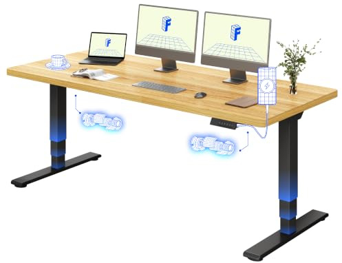 FLEXISPOT Bureau Assis Debout 160x80, Double Moteur, Plateau Monobloc, USB | Plateau monobloc 25 mm, 3 Segments, charge 120 kg, anti-collision, 4 mémoires, garantie cadre 5 ans, Plateau Érable+Noir