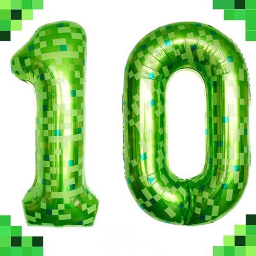Tourima 10 Zahl Folienballon Grün 40 Zoll, Pixel Deko 10. Geburtstag Junge Mädchen, Helium Luftballons Zahlen für Geburtstag 10 Jahre, Deko Kindergeburtstag Zahlenluftballon Groß, Luftballons 10 Jahre