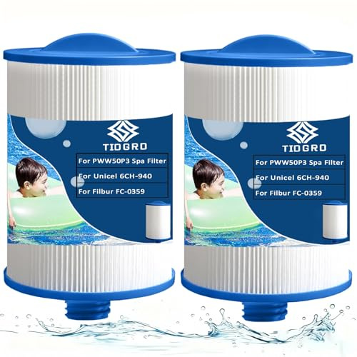 TIDGRD PWW50P3 für Whirlpoal Filterkartusche, Für Unicel 6CH-940 Filbur FC-0359,25252,03FIL1400 Replacement Ersatz, 1 1/2 Zoll Grobgewinde Spa Filter (2 Pcs)