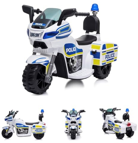 Chipolino Kinder Elektromotorrad Polizei 3 Räder Scheinwerfer Musikfunktion weiß blau