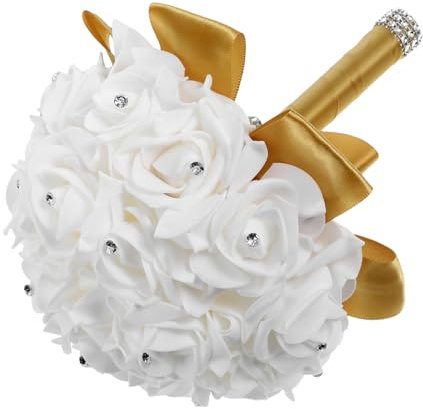 ABOOFAN Bouquet da Sposa Artificiale con Oro Bouquet Realistico per Matrimoni e Romantici Decorazione Versatile per