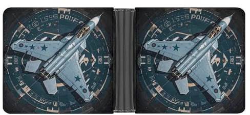 WAFICAC Portefeuille pour Homme, Porte-Cartes Fin, Pliable, avec Pince à Billets, Porte-Monnaie, Motif Avion de Chasse de l'armée de l'air, idéal comme Cadeau