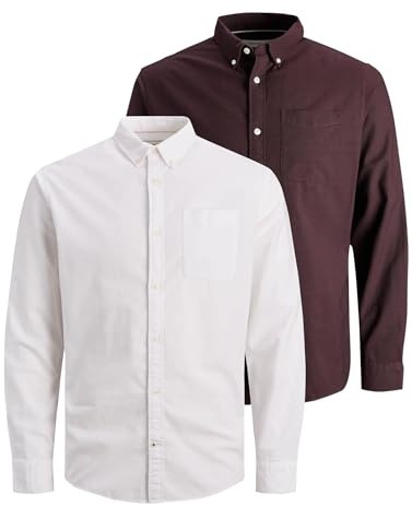 JACK & JONES Chemise pour Homme, Coupe Droite, Rouge (White/W Port Royale), L