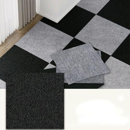 Selbstklebende Teppichfliesen – 30 x 30 cm, weiche Bodenfliesen – gepolsterter Bodenbelag for Schlafzimmer, Wohnzimmer, Büro(Black,20 tiles)