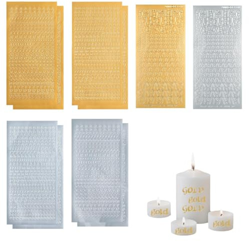 NUDVMUCH 10 Blatt Wachsbuchstaben für Kerzen Gold und Silber, Wachsbuchstaben Für Kerzen，Buchstaben Aufkleber mit Zahlen, für Taufe Kommunion Hochzeit Fotoalbum Scrapbook