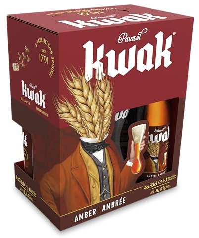 Estuche Pack 4 cervezas Kwak 33Cl. + Vaso Kwak