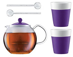 Bodum ASSAM SET Teebereiter mit 2 Gläser und Löffel Violett AK1830-XY-Y15-12