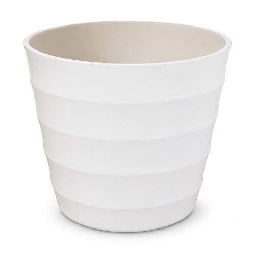 Garden Market Place Plant Pot Cover, White Flower Pot for House Plants, Waterproof Indoor Planter, Rigid Plastic Cachepot with Contemporary Ridged Design, 28cm Diameter