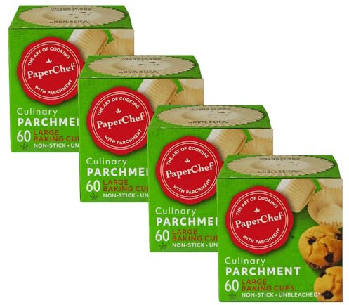 PaperChef Large Parchment Baking Cups Nonstick Release 60 Count 4 Pack
