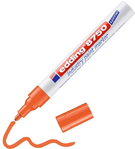 edding 8750 Industrie Lackmarker - orange - 1 Stift - Rundspitze 2-4 mm - Lackstift zum Beschriften von staubigen, leicht öligen Oberflächen, Reifen, Metall, Glas und Holz - permanent, wasserfest