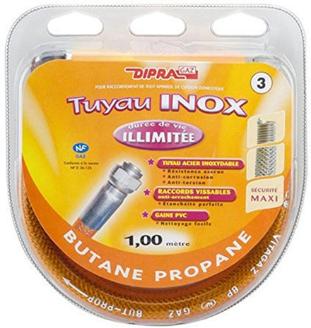 DIPRA - Flexible Gaz Inox Butane Propane 1 m - Raccords G 1/2 et M20x150 - Tresse Inox - Gaine PVC - Cértifié NF