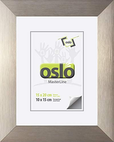 OSLO MasterLine Bilderrahmen 15 x 20 Aluminium champagner (gold silber) gebürstet, 3 cm mit Aufsteller Echt-glas