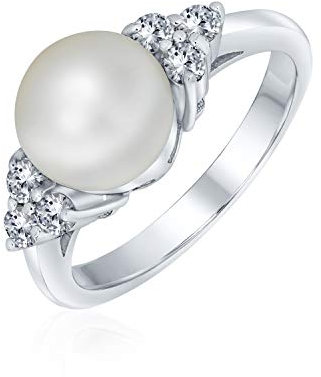Personalisieren Sie Brautparty Cz Seite Steine Weiß Solitär Süßwasser Zuchtperle Engagement Cocktail Ring Für Frauen .925 Sterling Silber Anpassbar