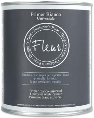 FLEUR DESIGNER'S PAINT | Fondo Aggrappante Acrilico, Adatto per Superfici non Assorbenti, Fleur Primer P02, Universale, Colore Bianco, Made in Italy, Formato 750 ml