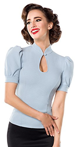 Belsira Jersey Bluse mit mit Puff?rmeln und Stehkragen (M, Hellblau)