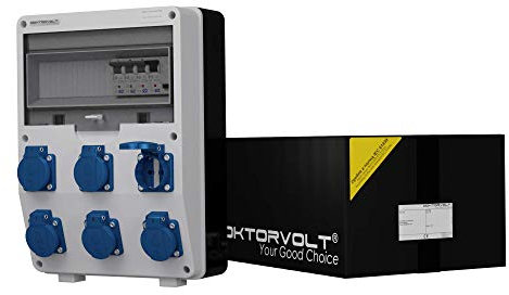 Doktorvolt Stromverteiler Baustromverteiler Wandverteiler Verteilerkasten Steckdosenverteiler IP54 TD-S/FI 40A 30mA 2p 10kA 6x230V Mennekes Dosen 0601