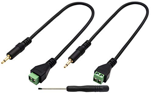 zdyCGTime 3.5mm Screw Terminal Block Connector Cable,(1/8Inch) 2 Pole 3.5mm TS Mono Male to 2 Pin/Way Female Bolt Screw AUX Headphone Type Adapter Cable.(30CM/2Packs)