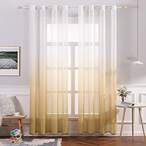 MIULEE Gardinen Transparent Vorhänge Farbverlauf Voile Sheer 2er Set Vorhang mit Ösen Dekoschal Fensterschal für Schlafzimmer und Wohnzimmer 245 cm x 140 cm(H x B) Weiß Orange