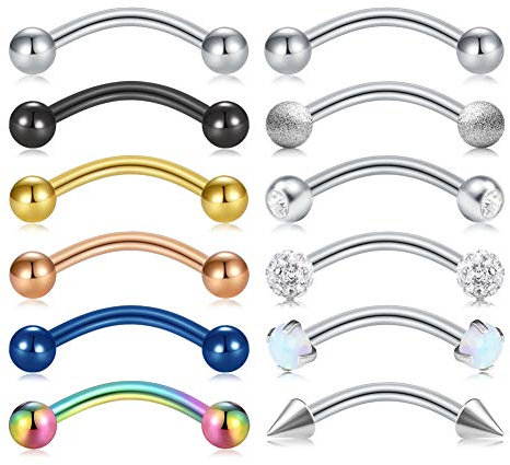 Briana Williams 12stk Augenbrauen Lippe Septum Piercing Banane Chirurgenstahl 16G 8mm Helix Cartilage Piercing 1.2mm Curved Barbell