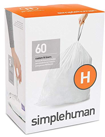 simplehuman Code H, Custom Fit Bin Liners, 60 Liners, White, 30-35 L - 2 Pack