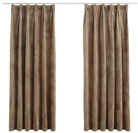 vidaXL 2X Vorhang Verdunkelung mit Haken Verdunkelungsvorhang Kräuselband Thermo Gardine Blickdicht Vorhänge Wohnzimmer Samt Beige 140x175cm