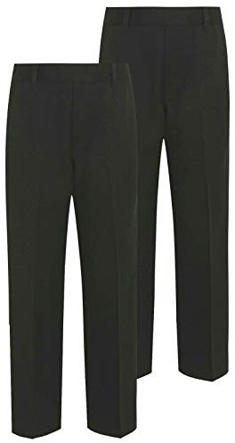 Integriti Schoolwear 2PK Boys School Trousers Elasticated Waist Comfort Fit Black Charcoal Grey Navy Blue Age 3-16 Years