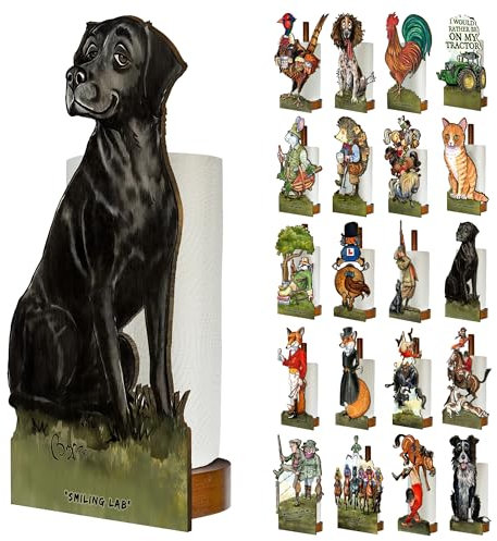 Looprints Fun Toilet Roll Storage & Kitchen Towel Holder Wooden Stand | Bryn Parry Black Labrador | Kitchen & Bathroom Decor & Accessories | A Great Gift Idea For Labrador Owners & Gun Dog Enthusiasts