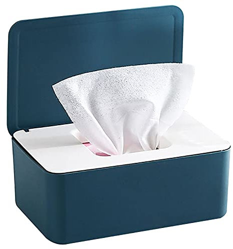 ZLIUTIN Feuchttuchbox, wasserdicht, staubdicht, feuchtspender, Etui mit Deckel, für Zuhause oder Büro, blau, weiß, 18 x 13 cm