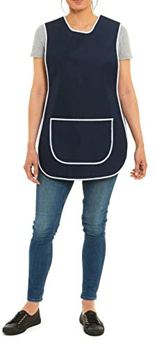 ER Direct Womens Home Work Kitchen Catering Cleaning Bar Plus Size Plain Coloured Large Pocket Side Fastening Tabard Apron (Navy, L)