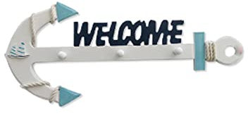 TentHome Garderobenhaken Maritim Holz Garderoben Leiste Wandgarderobe Anker Wanddeko Gräten Vintage Kleiderhaken Wandhaken (Anker 2)