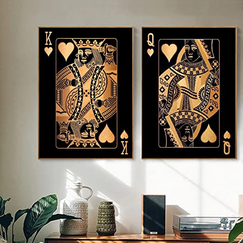 Dittelle Reine roi de coeurs toile peinture moderne noir doré Poker affiches imprime Art mural pour salon décor à la maison 70x100cmx2Pcs sans cadre