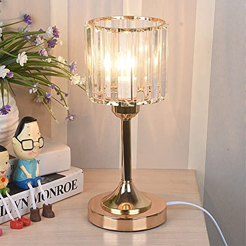 Chao Zan Tischlampe Gold Vintage,Nachttischlampe,E27 Schreibtischlampe Lampenschirm aus Kristallglas,Fensterbank Lampe Goldene Deko wohnzimmer Schlafzimmer Kinderzimmer, Büro (ohne Leuchtmittel)