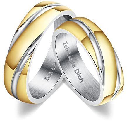 ANAZOZ Ringe Partnerringe Edelstahl, Verlobungsring 6mm Gold 2 Stück Twisted Bicolor Poliert Hochzeit Ringe Paar Größe 60 und 62